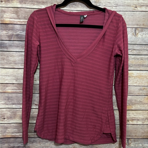 IBEX Wool Blend Long Sleeve V-Neck Hoodie Small Pink  B2 - Picture 1 of 7